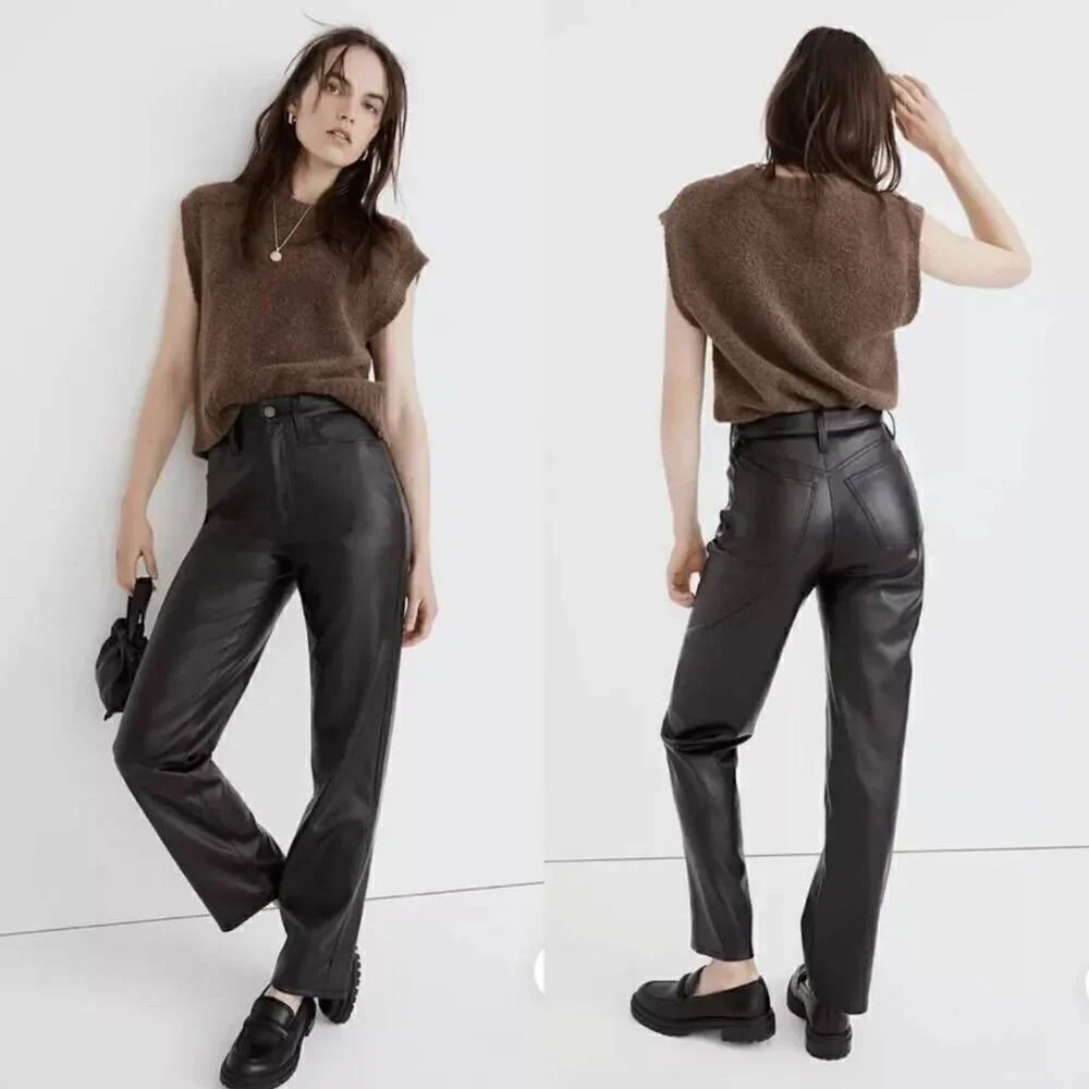 Madewell The Perfect Vintage Straight Jean, Faux Leather Edition NG511 Sz 31 NWT